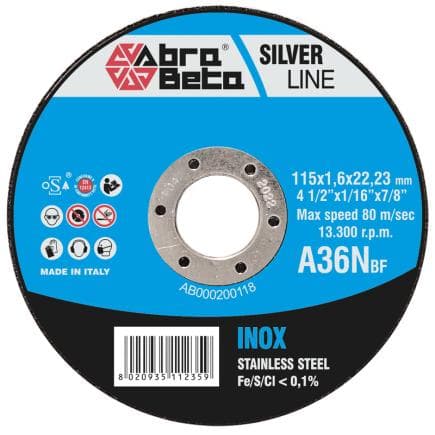 ABRA BETA AB000200074 - A36N INOX - Disques à tronçonner de fine épaisseur à centre plat (lot multiple)