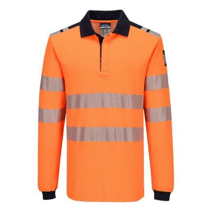 PORTWEST FR734ONRL - Polo ML PW3 HVO Modaflame FR, Orange/Marine Blu