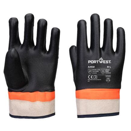 PORTWEST A402K1RL - Gant Grip PVC Sandy double plongeonné, noir/orange