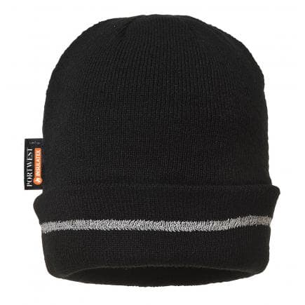 PORTWEST B023BKR - Bonnet doublé Insulatex avec rétroreflchissant, noir