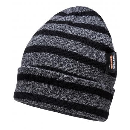 PORTWEST B024G8R - Bonnet tricoté à rayures isolant,doublure Insulatex, gris/noir