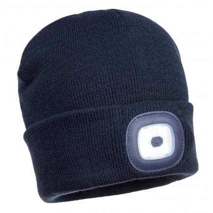PORTWEST B028NAR - Bonnet beanie double LED rechargeable, marine