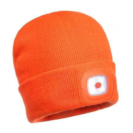 PORTWEST B028ORR - Bonnet beanie double LED rechargeable, orange