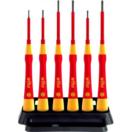 WIHA 42989 - Jeu de tournevis électriques fins de précision à fente PicoFinish® Phillips 1000V avec support (7 pcs.)